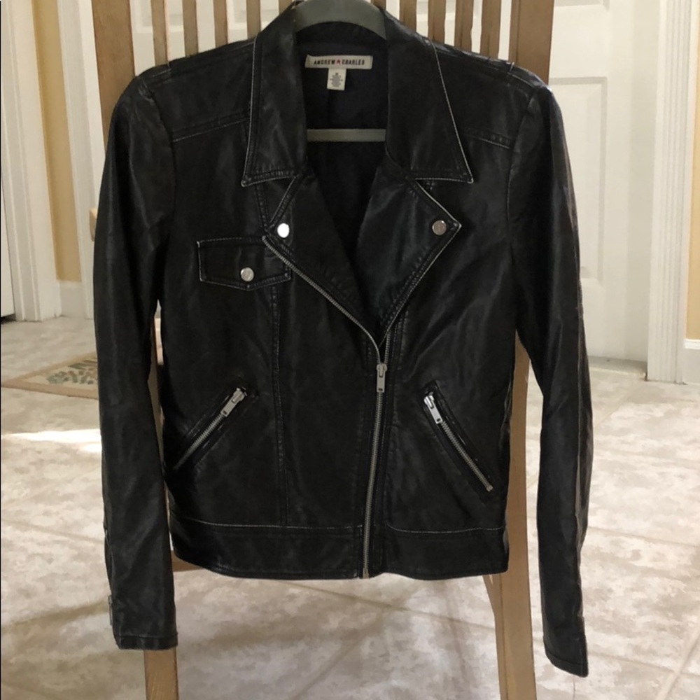 Black faux leather moto jacket